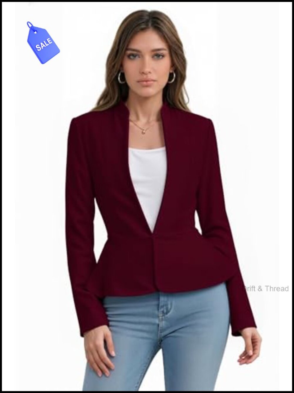 Nylon Ponte Blazer Open Front Long Sleeve Workwear Office